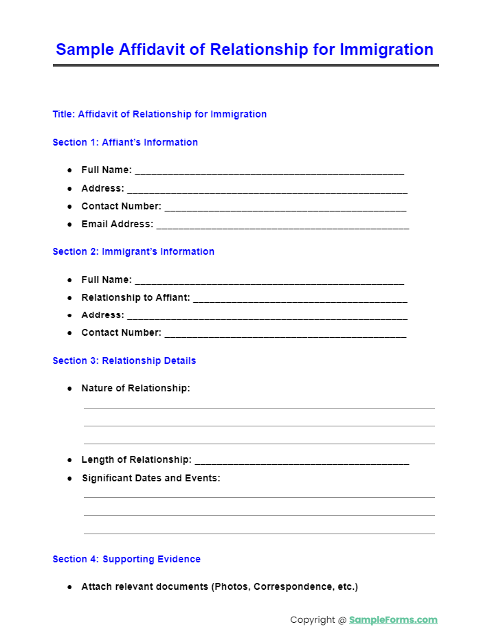 sample affidavit of relationship for immigration