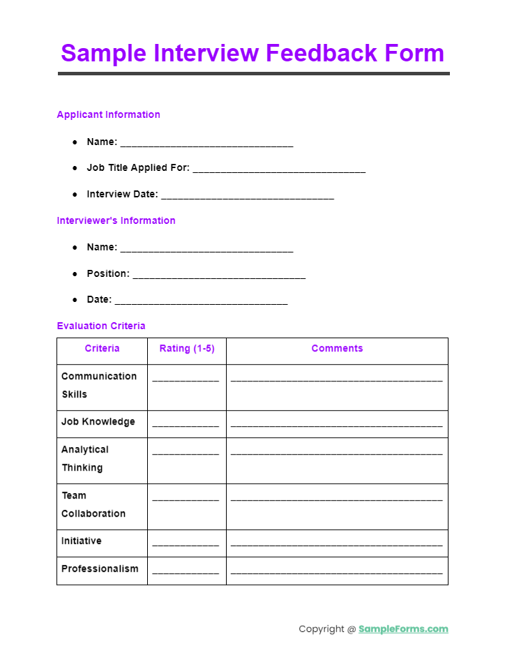sample interview feedback form