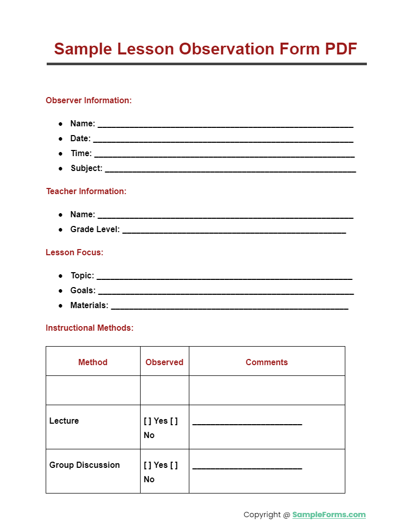 FREE 7+ Lesson Observation Form Samples, PDF, MS Word, Google Docs