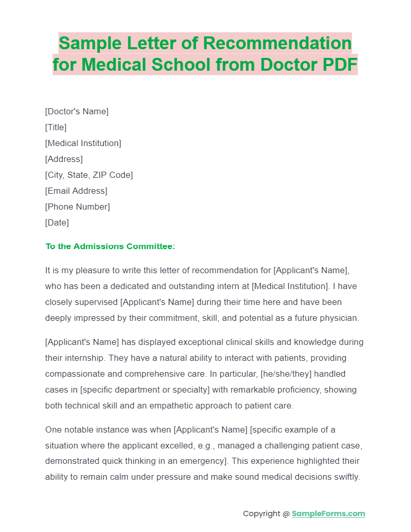 sample letter of recommendation for medical school from doctor pdf