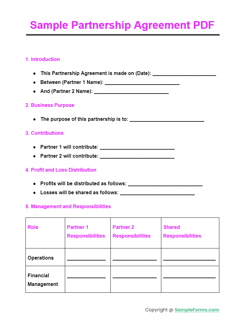 sample partnership agreement pdf
