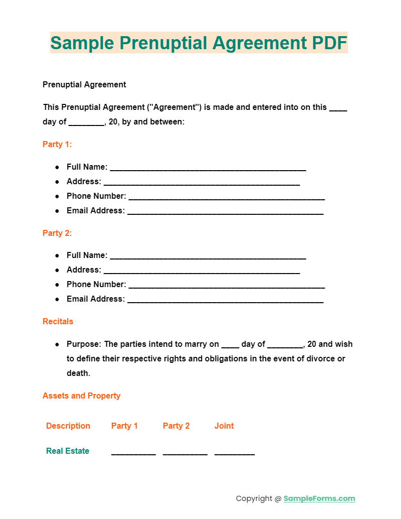 sample prenuptial agreement pdf
