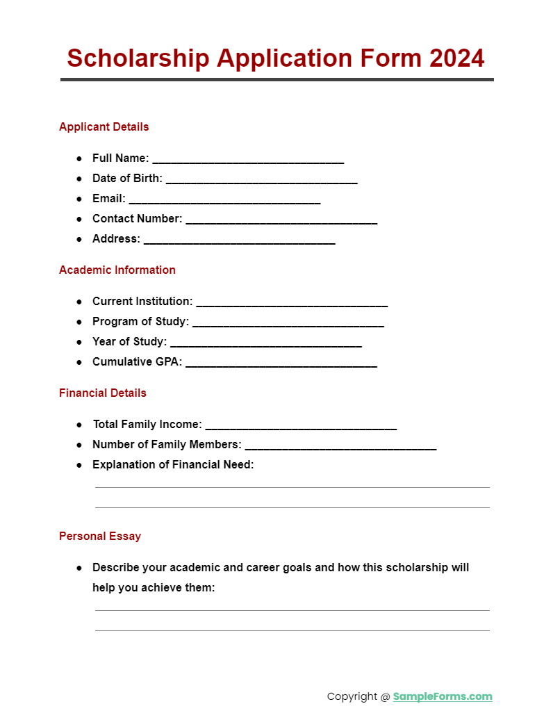 scholarship application form 2024