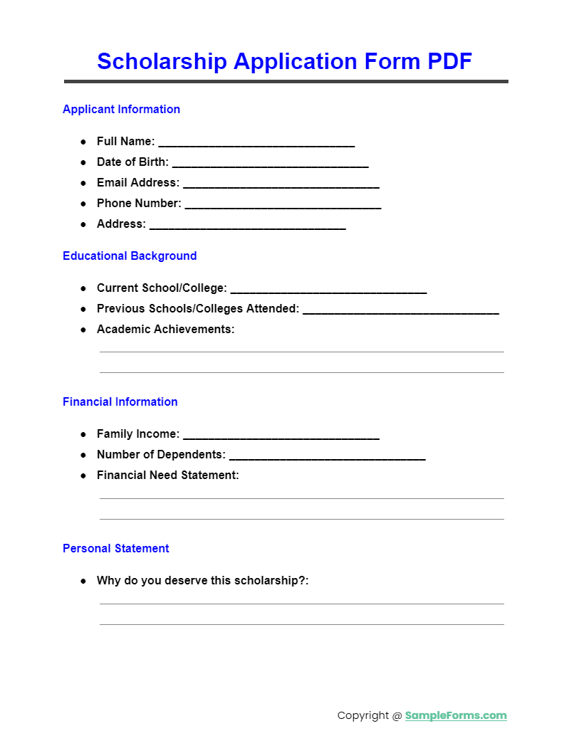 scholarship application form pdf