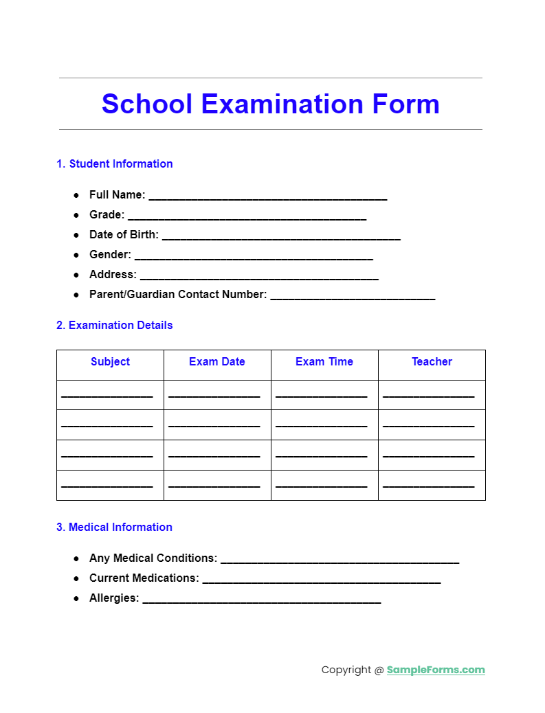 school examination form