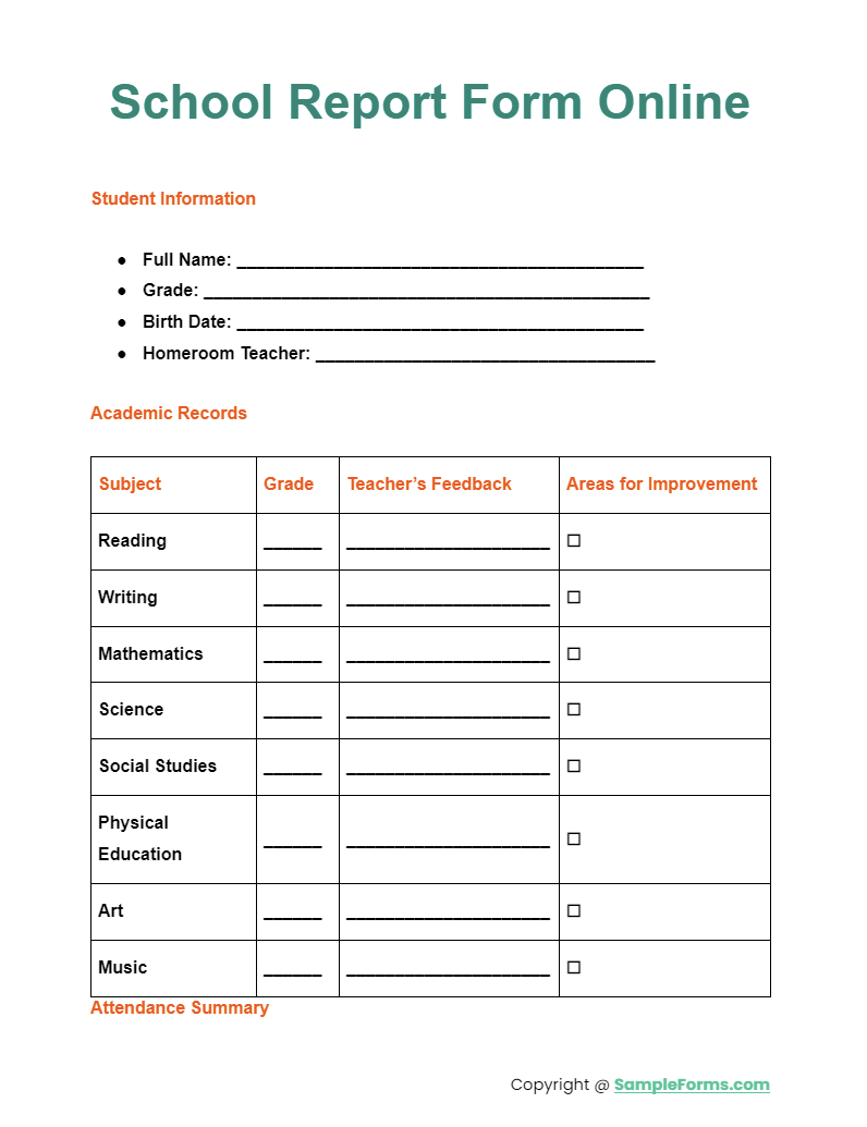 school report form online