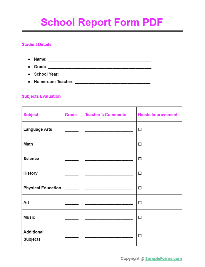 school report form pdf