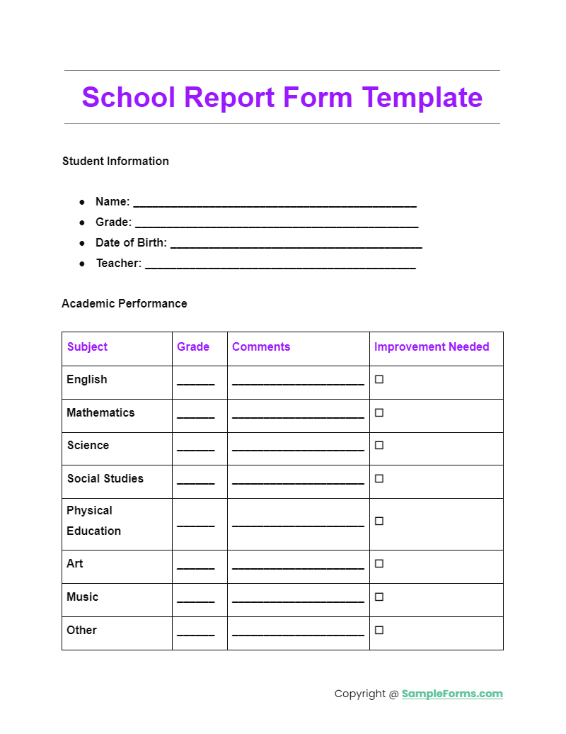 school report form template