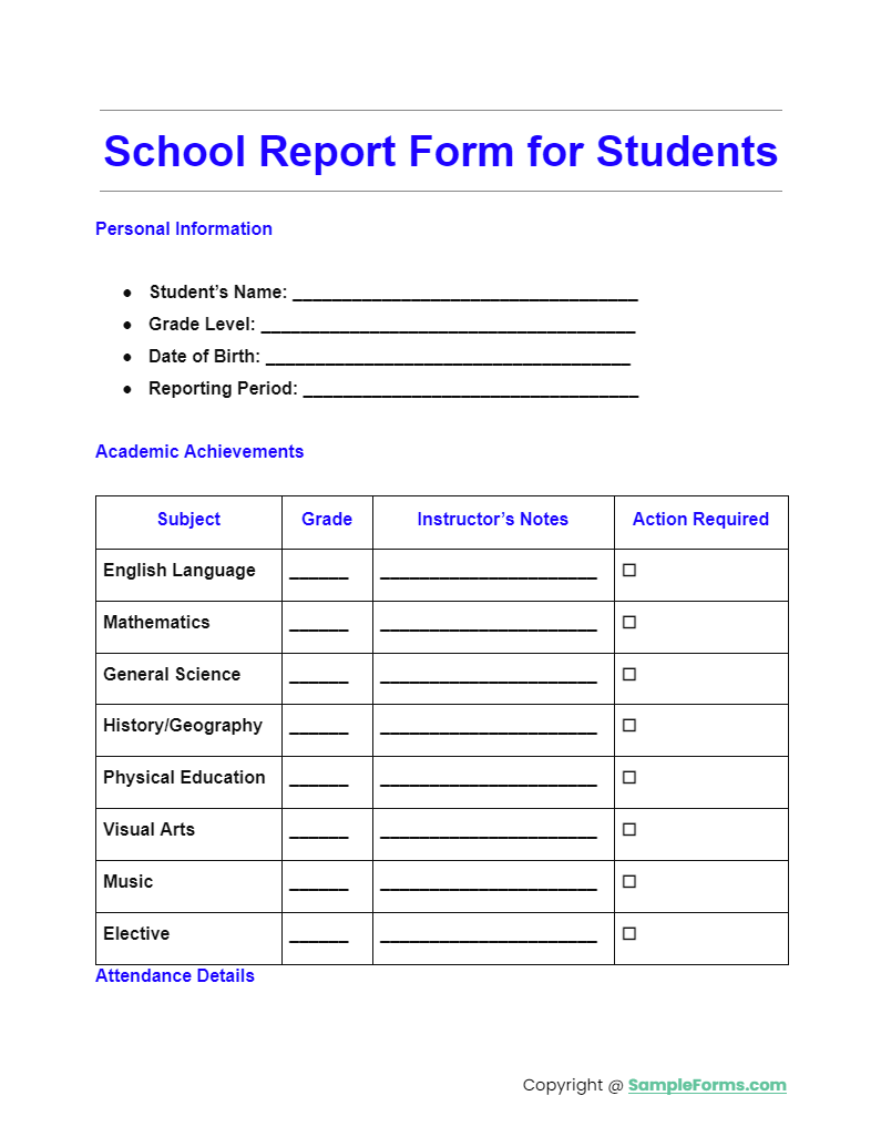 school report form for students