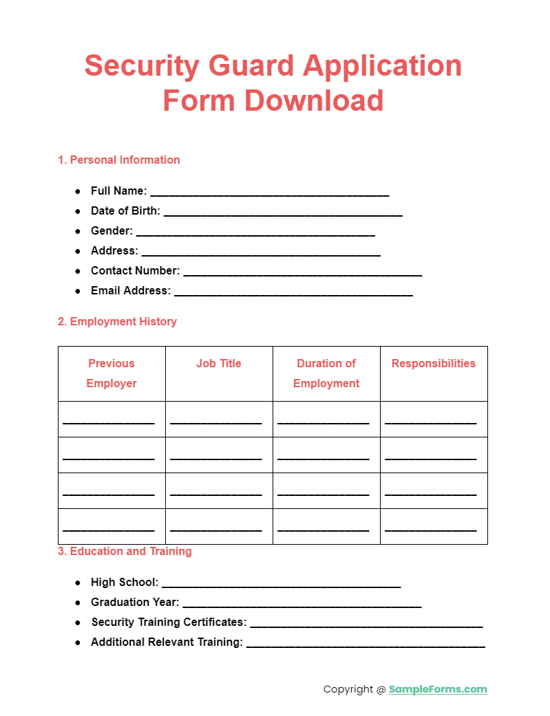 security guard application form download