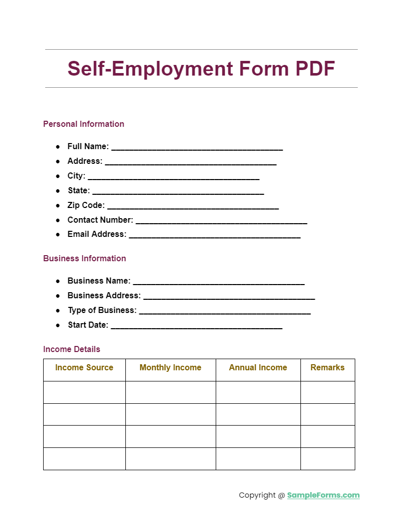 self employment form pdf
