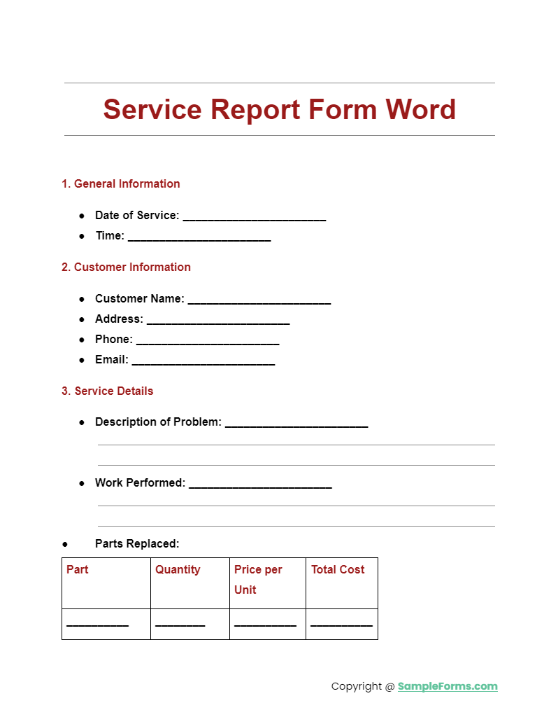 service report form word