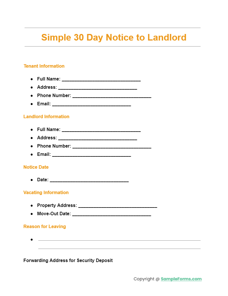 simple 30 day notice to landlord