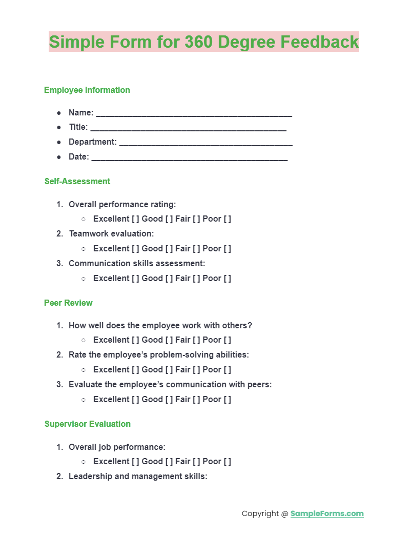 simple form for 360 degree feedback