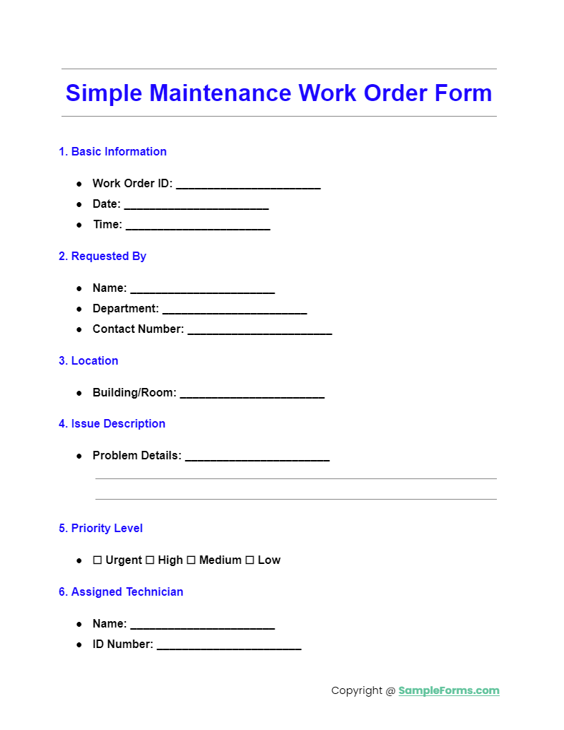 simple maintenance work order form