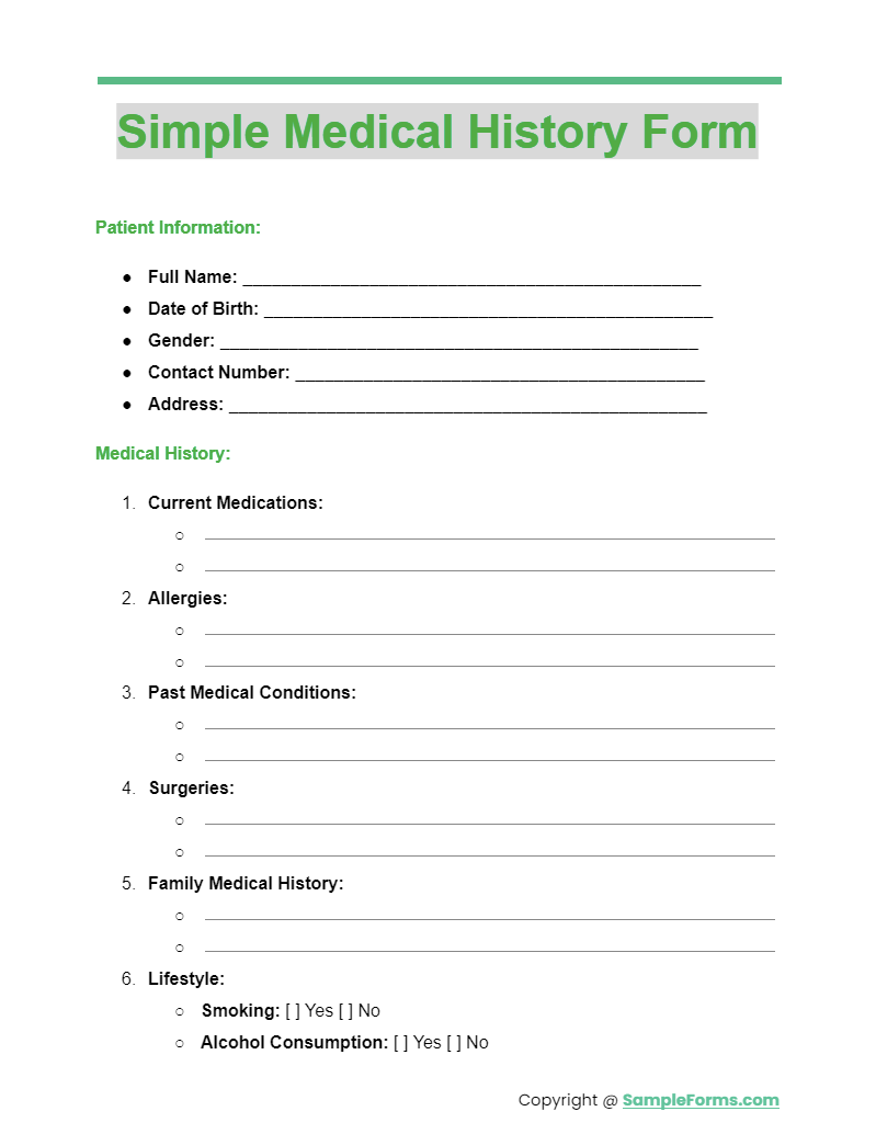 simple medical history form