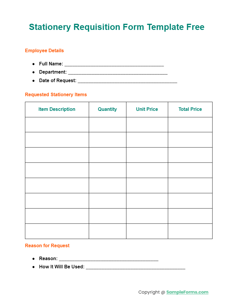 stationery requisition form template free