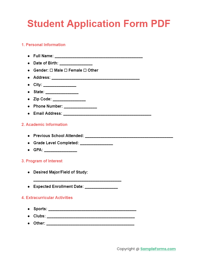 student application form pdf