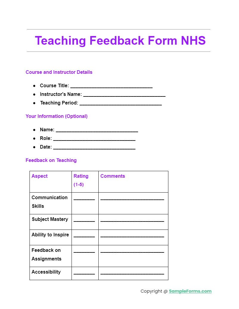 FREE 12+ Teaching Feedback Form Samples, PDF, MS Word, Google Docs