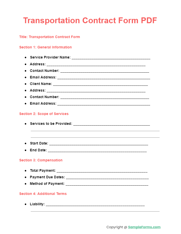 transportation contract form pdf