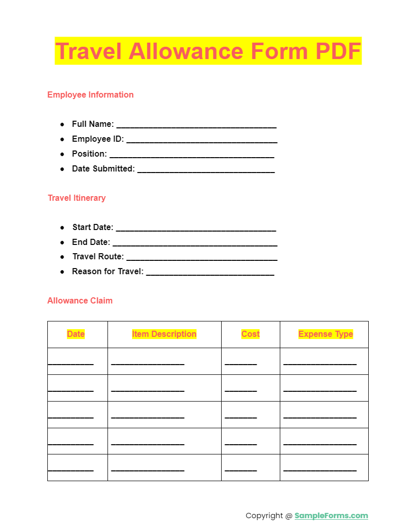 travel allowance form pdf