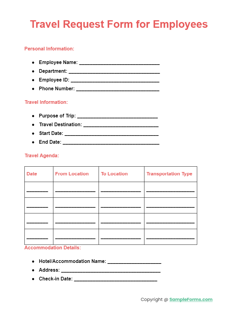travel request form for employees
