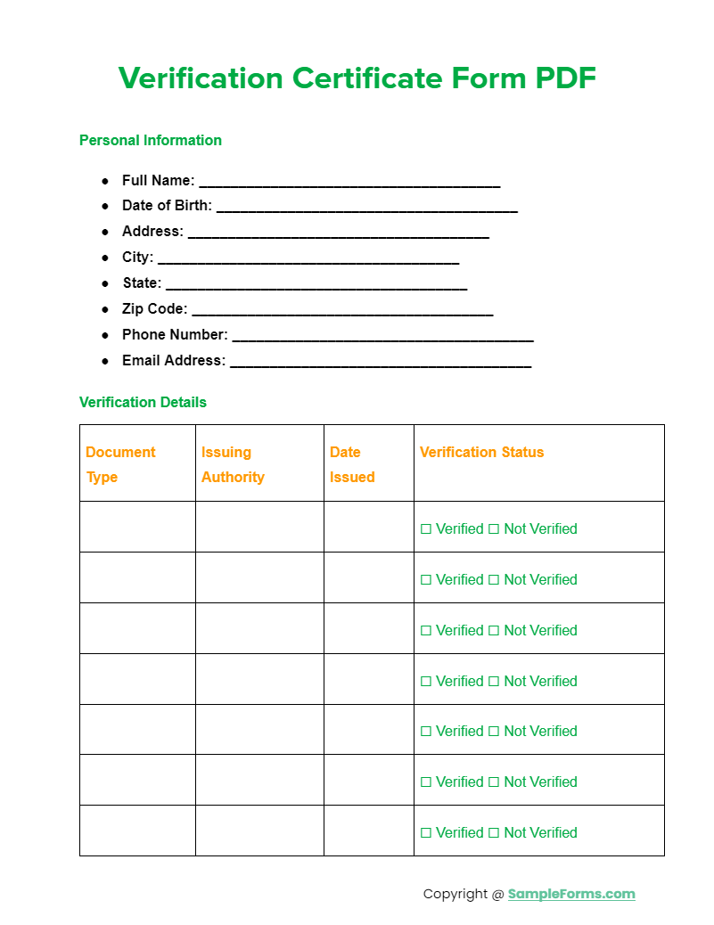 verification certificate form pdf