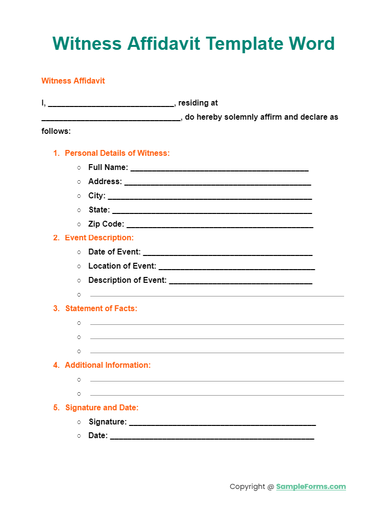 witness affidavit template word