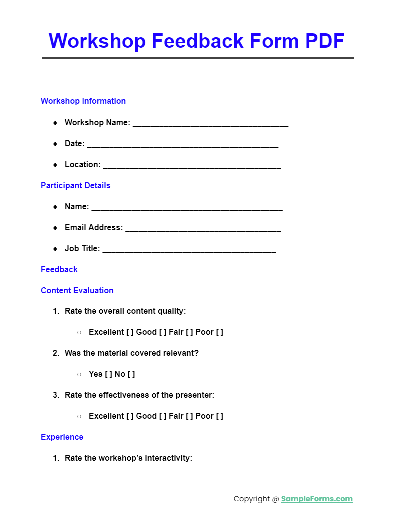 workshop feedback form pdf