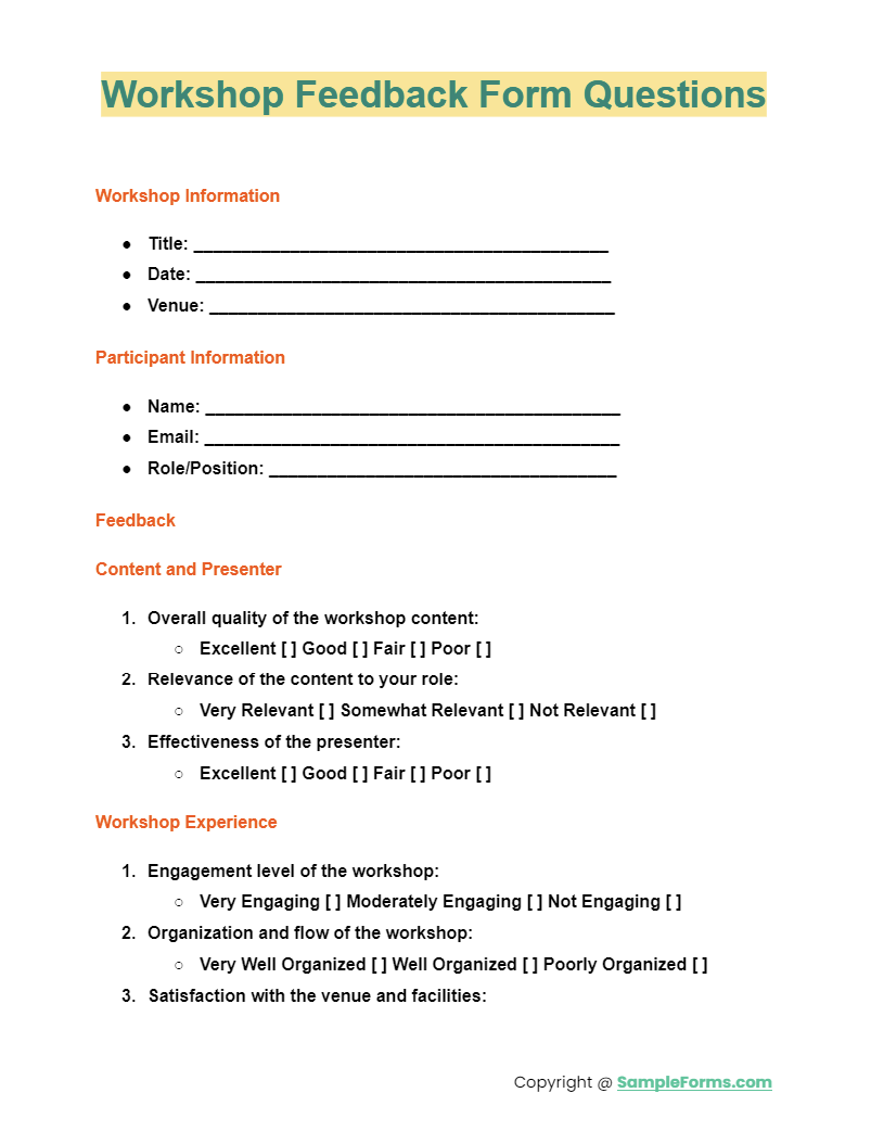 workshop feedback form questions
