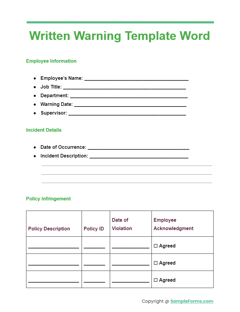 written warning template word
