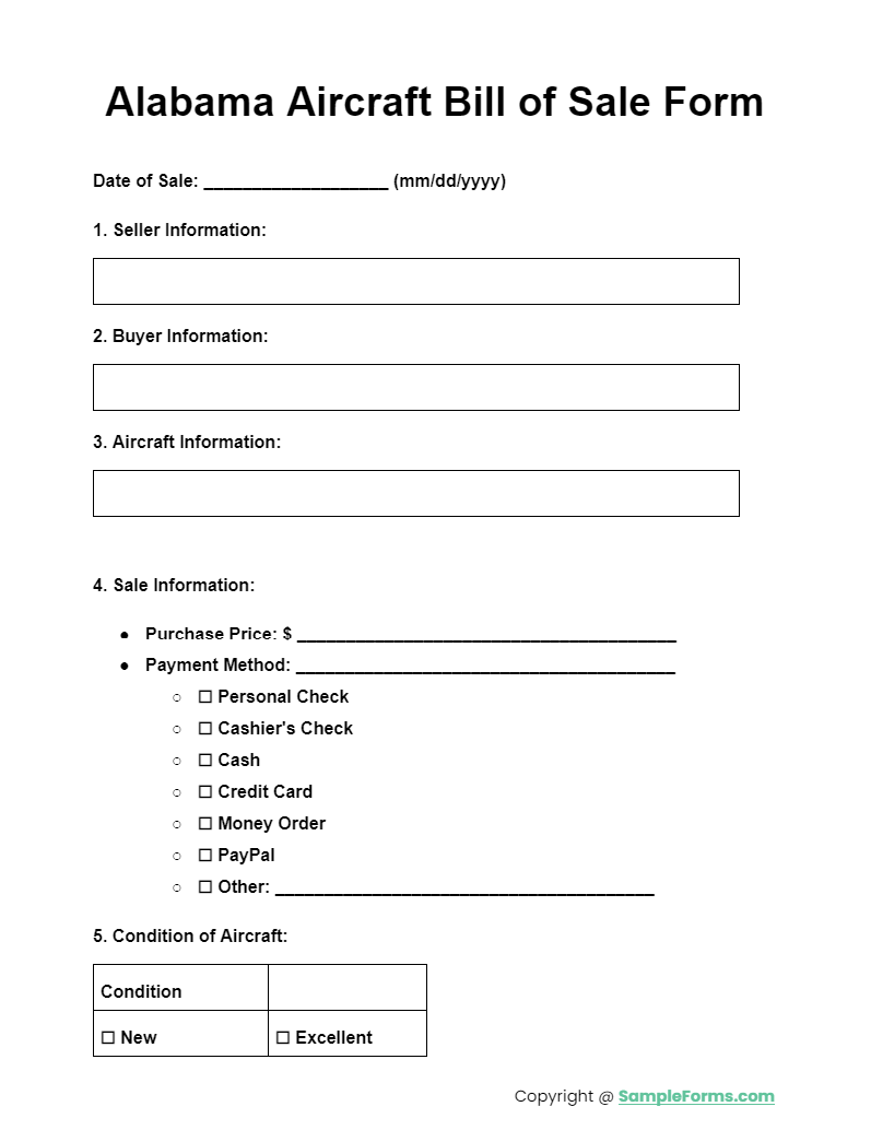 alabama aircraft bill of sale form