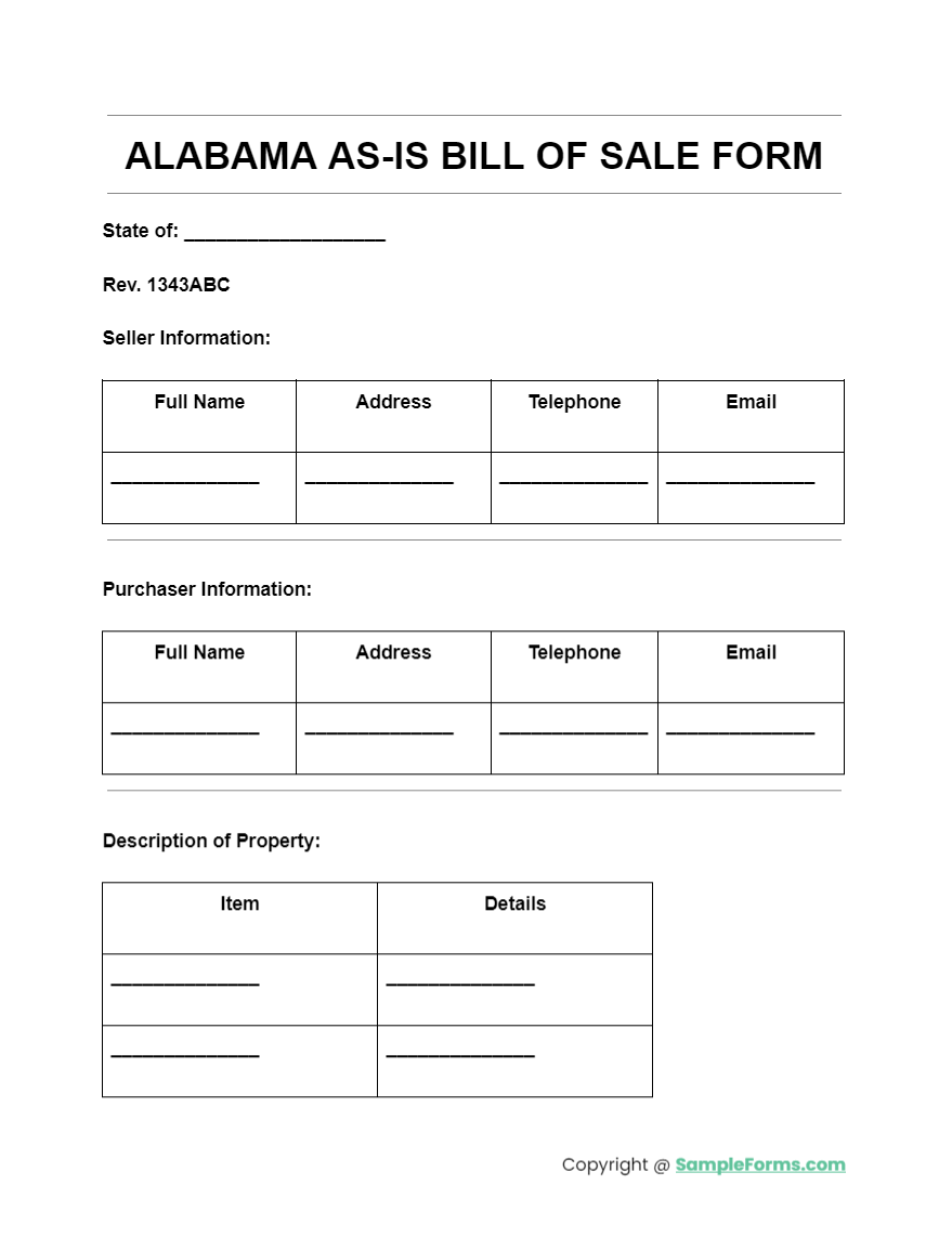 alabama as is bill of sale form