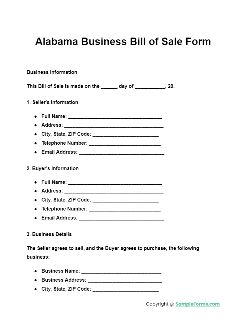 alabama business bill of sale form