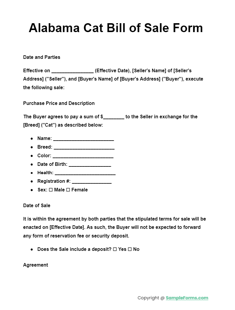 alabama cat bill of sale form