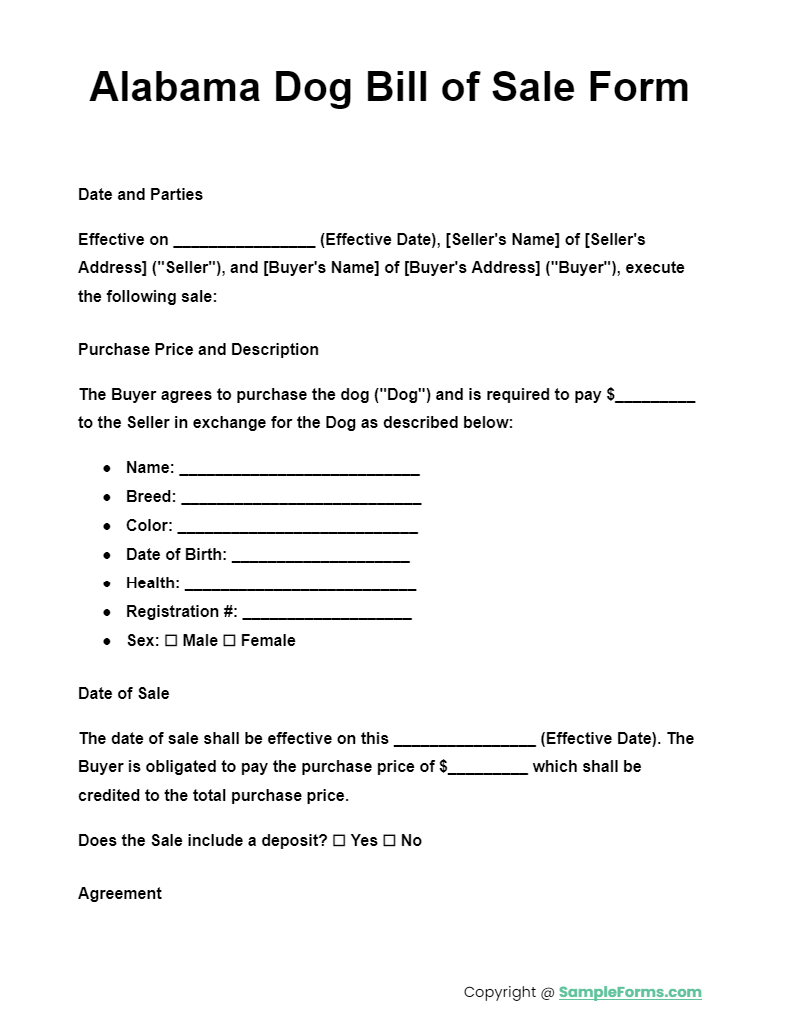 alabama dog bill of sale form