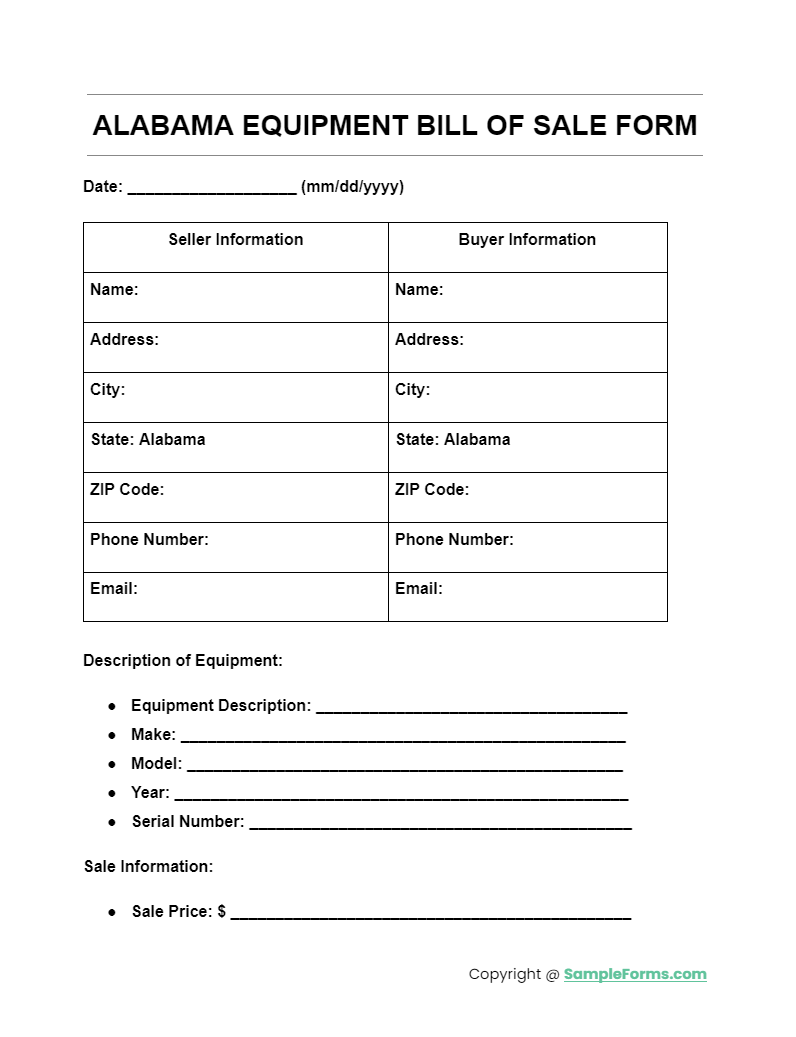 alabama equipment bill of sale form