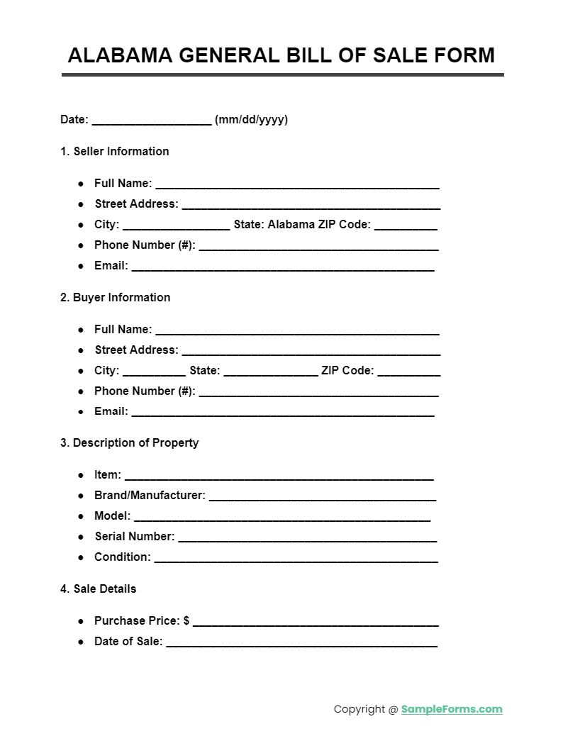 alabama general bill of sale form