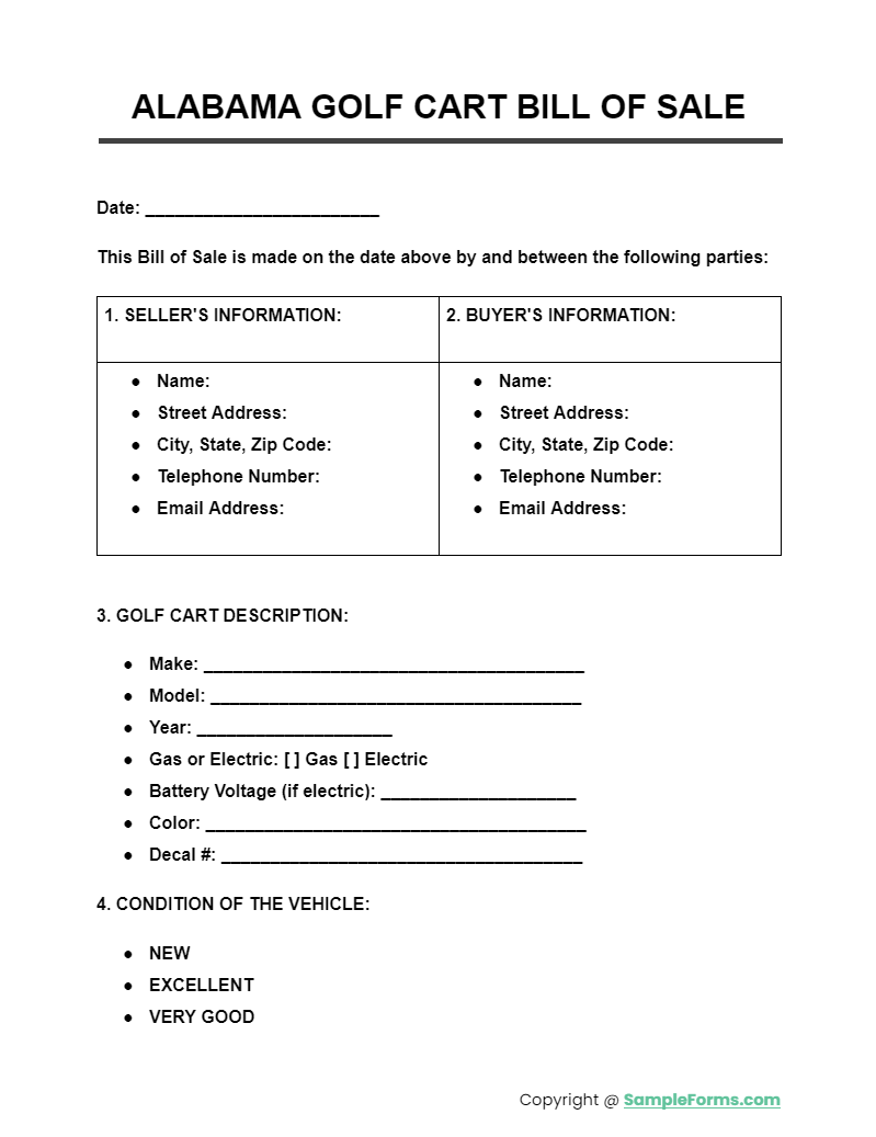 alabama golf cart bill of sale form