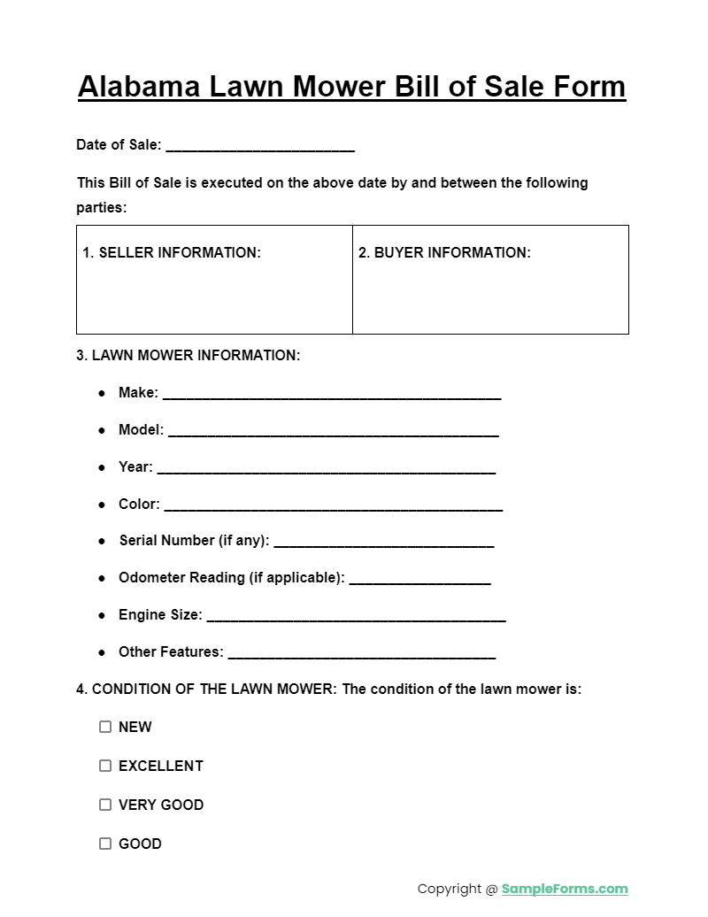 alabama lawn mower bill of sale form