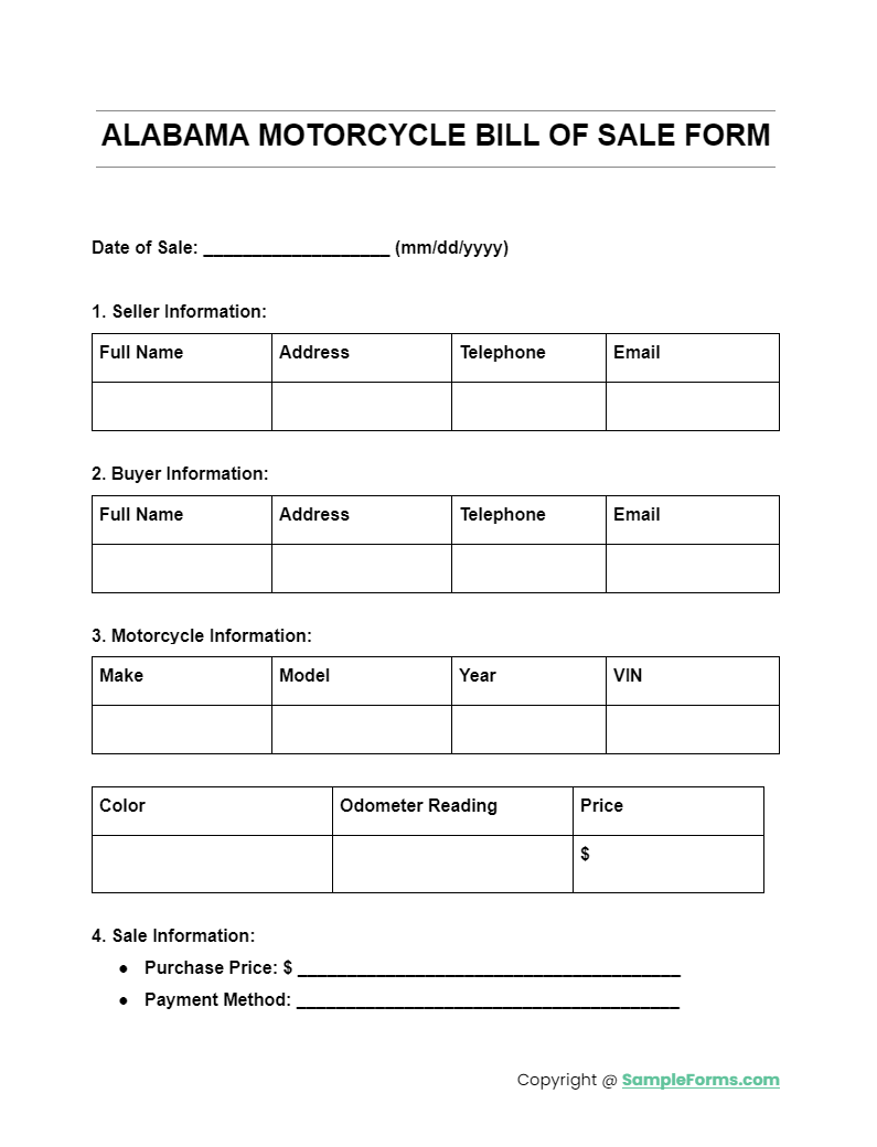 alabama motorcycle bill of sale form