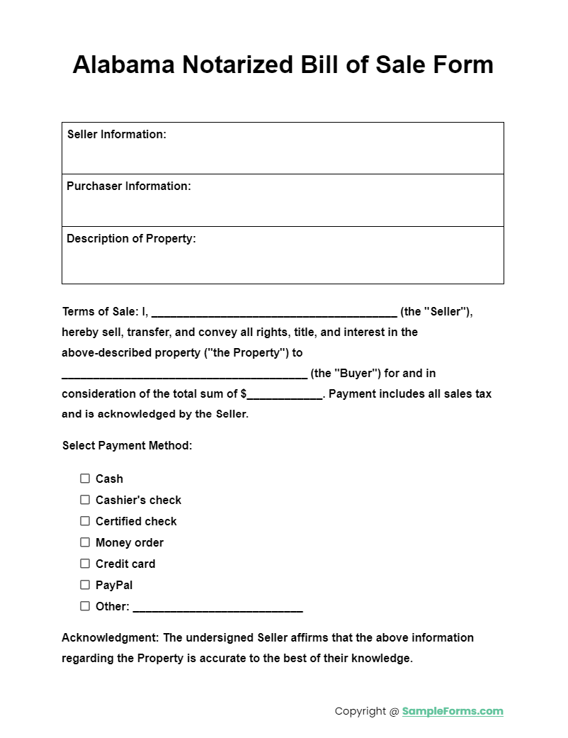 alabama notarized bill of sale form