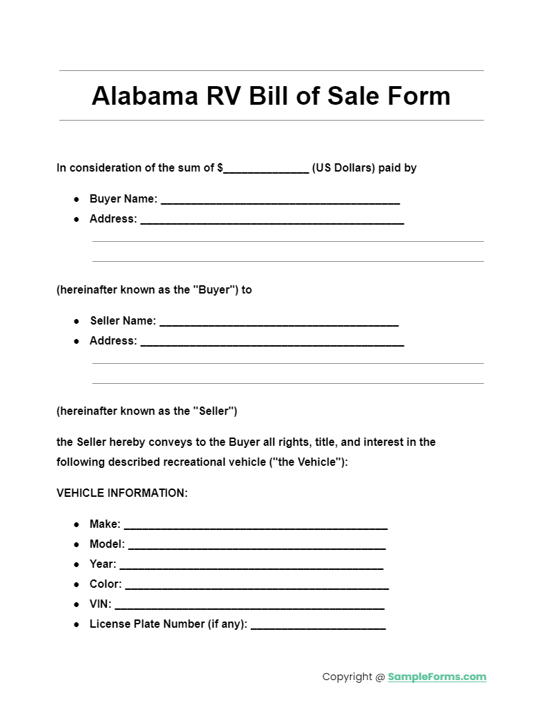 alabama rv bill of sale form