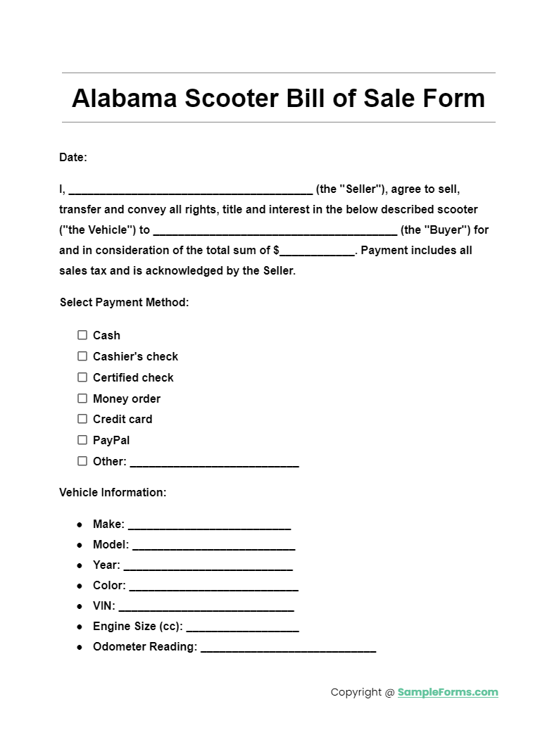 alabama scooter bill of sale form