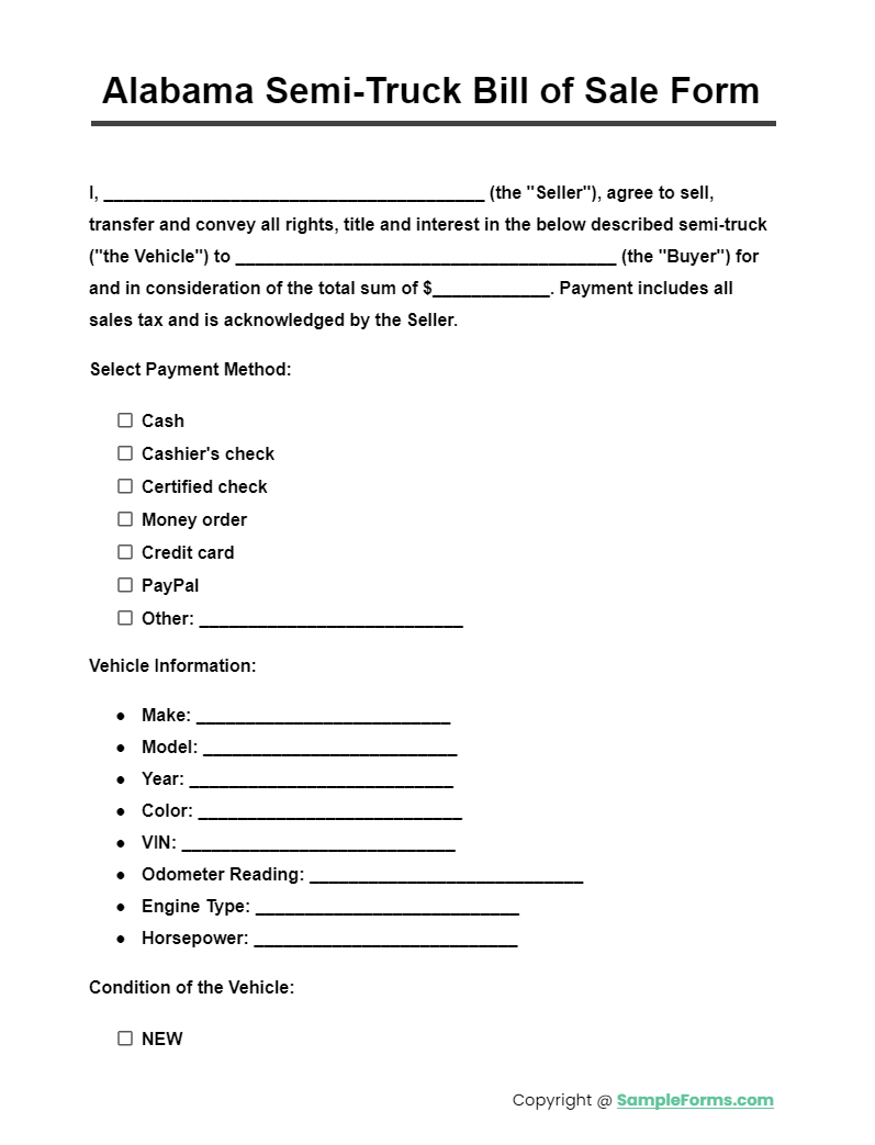 alabama semi truck bill of sale form