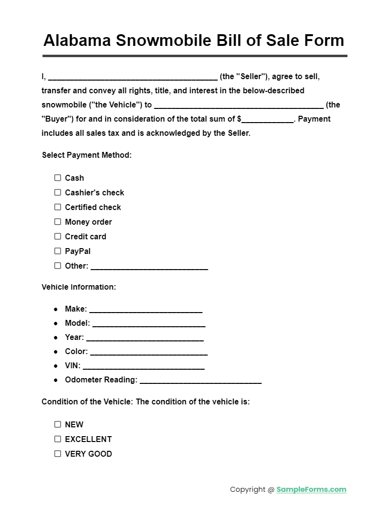 alabama snowmobile bill of sale form