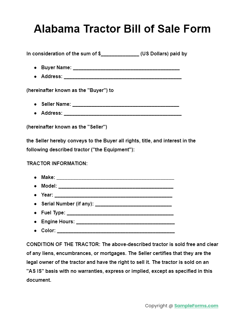 alabama tractor bill of sale form