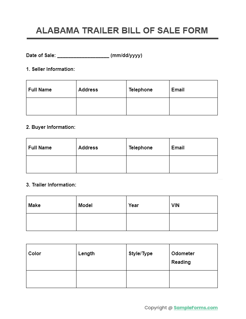 alabama trailer bill of sale form