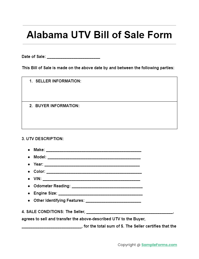 alabama utv bill of sale form