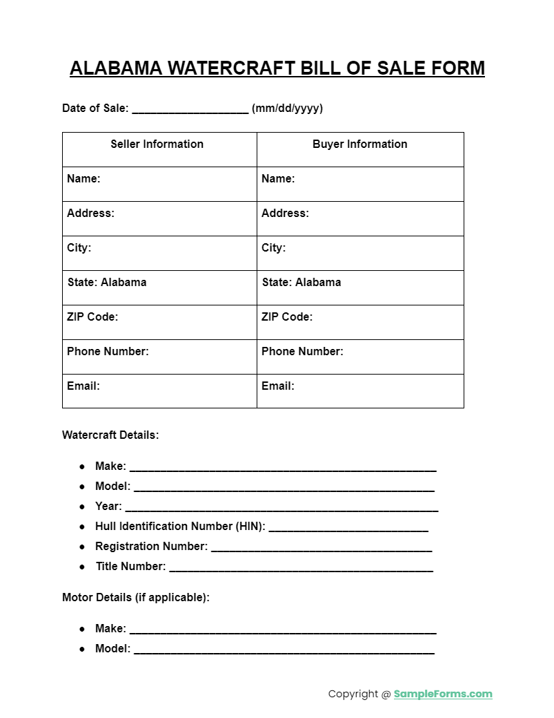 alabama watercraft bill of sale form